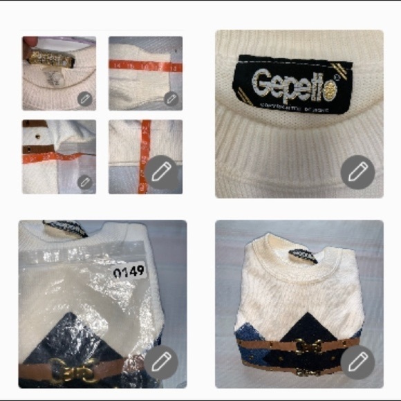 Vintage GEPETTO 100% Cotton Long Sleeve Argyle Knit Pullover Sweater - Picture 7 of 8